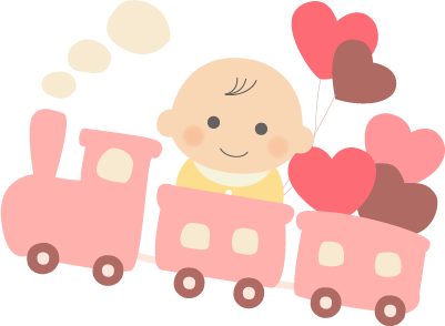 赤ちゃんと列車の画像